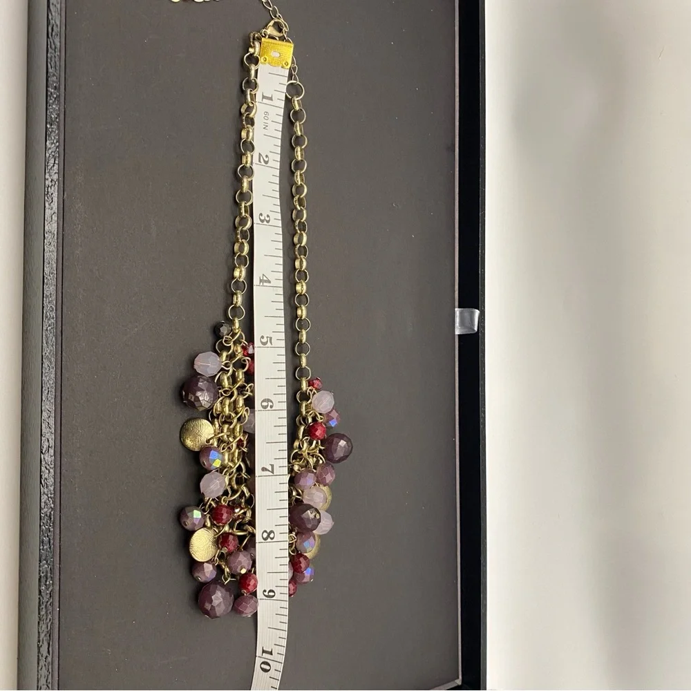 LOFT Gold Chain Statement Necklace with Purple and Pink Beads - Picture 9 of 10